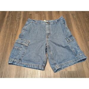 Faded Glory Cargo Shorts Denim Carpenter Jorts Blue Jean Shorts 36 (READ)